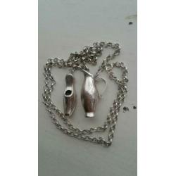 Antiek oud ... zilveren , jassaron ketting + breipen doppen