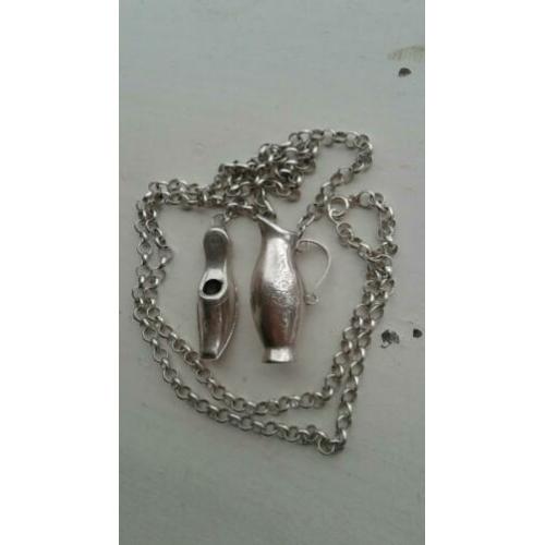 Antiek oud ... zilveren , jassaron ketting + breipen doppen