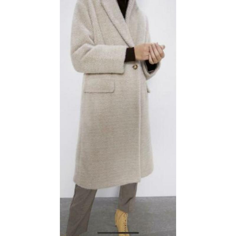 Zara beige bont jas mantel maat M nieuw faux fur