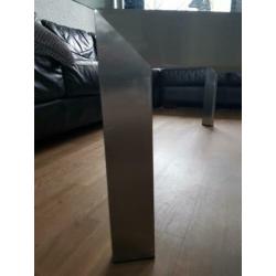 Glazen tafelblad met rvs onderstel 130x70cm