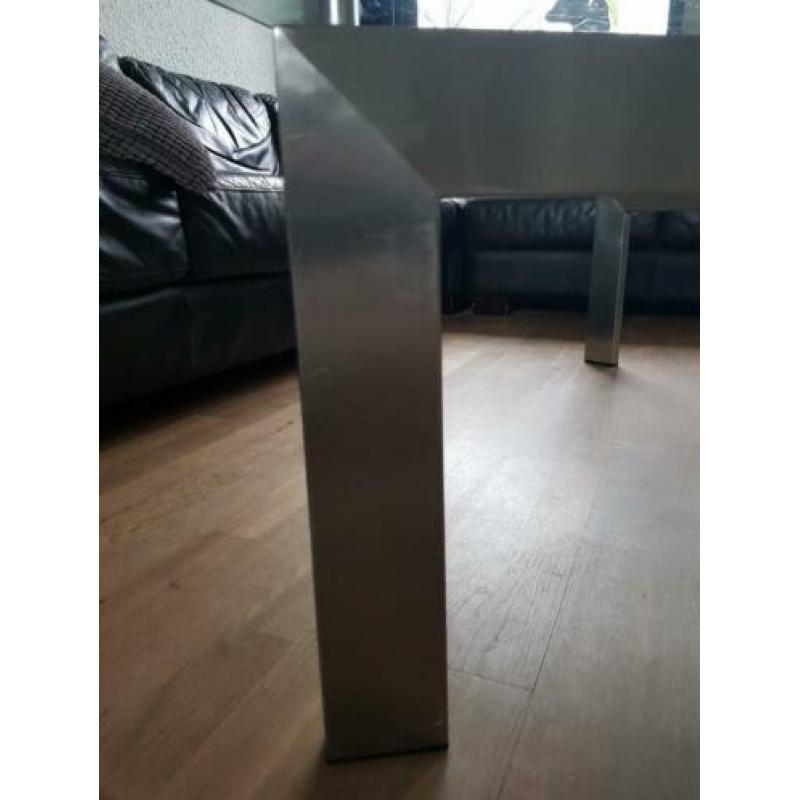 Glazen tafelblad met rvs onderstel 130x70cm