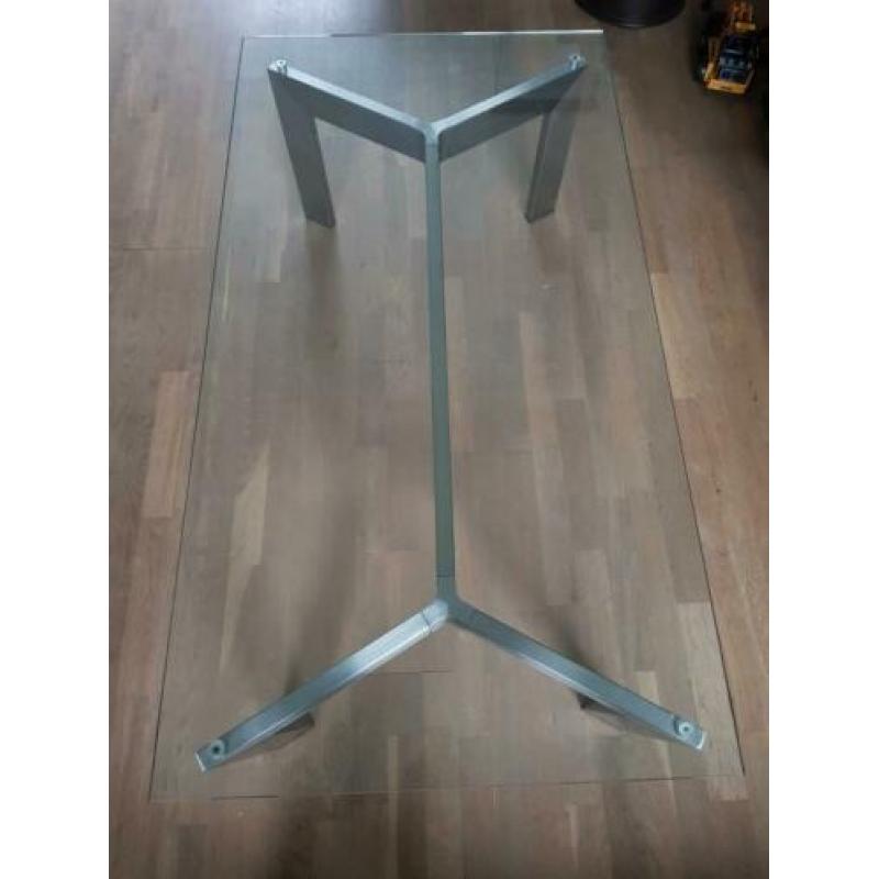 Glazen tafelblad met rvs onderstel 130x70cm