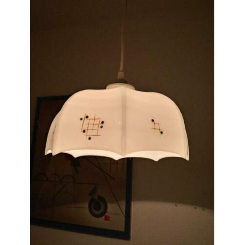 Vintage hanglamp van glas met decoratie.koopje 10 euro!??