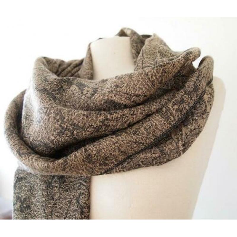 Sjaal - 100% katoen - Bruin, zwart met paisley design -Nieuw