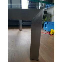 Glazen tafelblad met rvs onderstel 130x70cm