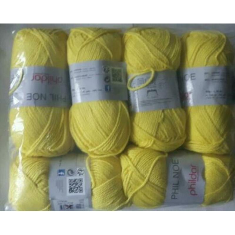 LOT 15: 6x 50gr Phildar geel haakgaren breigaren weven