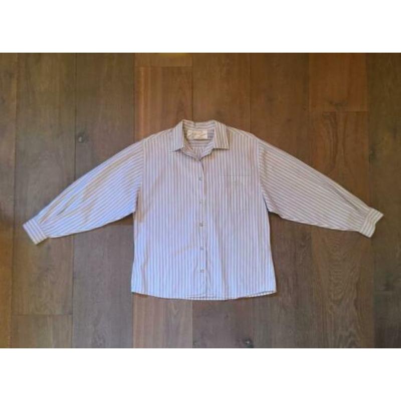 Oversized blousje Benetton; wit met pastelstreepje mt medium