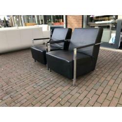 2 Zeer Nette harvink Alowa fauteuils Zwart Leer Stoel