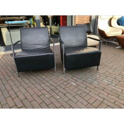 2 Zeer Nette harvink Alowa fauteuils Zwart Leer Stoel