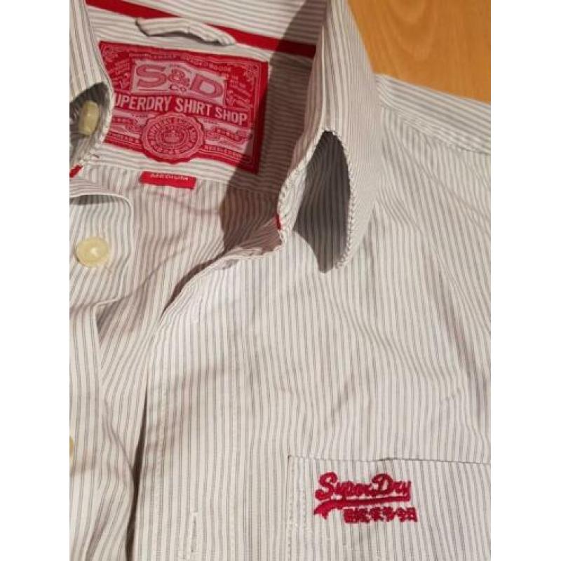 Superdry shirt, wit, blauwe pinstripe, mt M