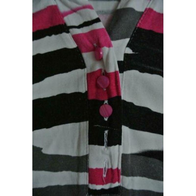 sensia shirt 38 streep roze wit zwart 3 kwart mouw