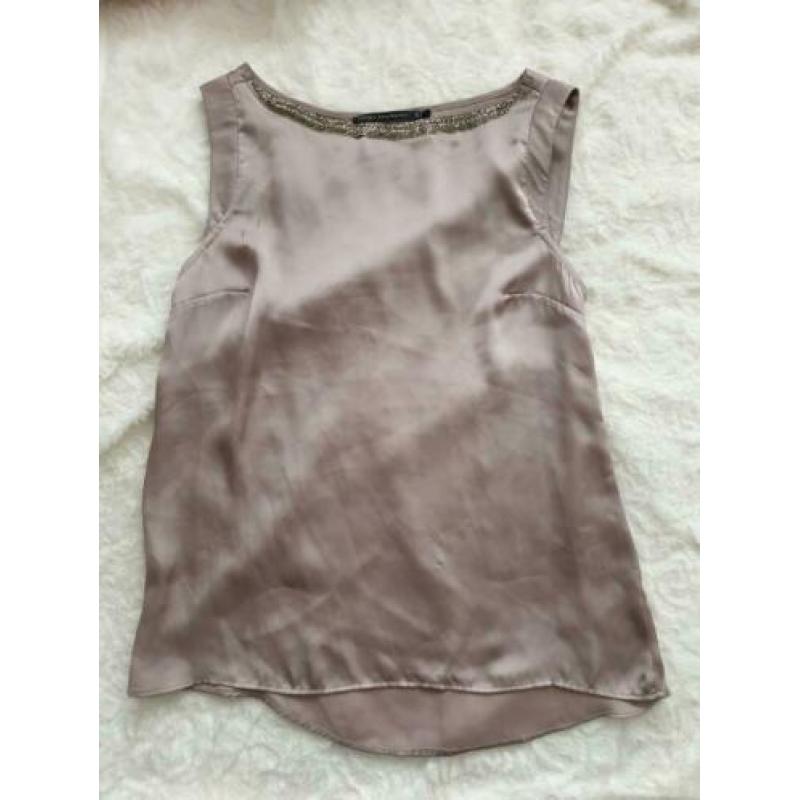 Bruine mouwloze top met kraaltjes maat S