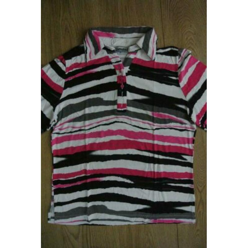 sensia shirt 38 streep roze wit zwart 3 kwart mouw