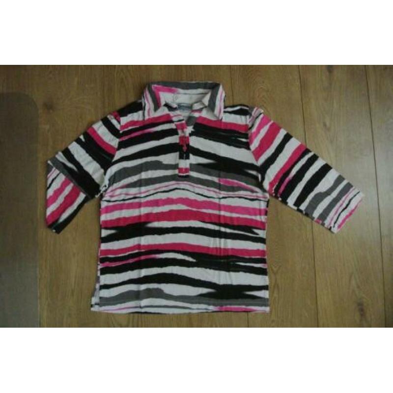 sensia shirt 38 streep roze wit zwart 3 kwart mouw