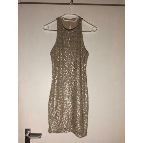 Disco Pailletjes Retro Jurkje Beige Maat M/38/40