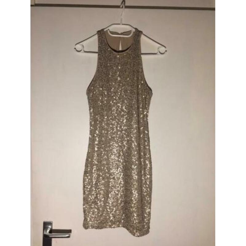 Disco Pailletjes Retro Jurkje Beige Maat M/38/40