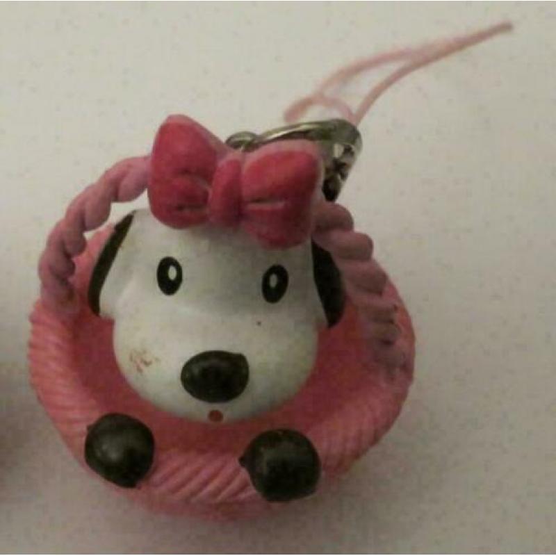 sleutelhanger hond in mand geel bruin of roze