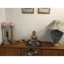 Accecoires, lamp, kandelaar en dienblad