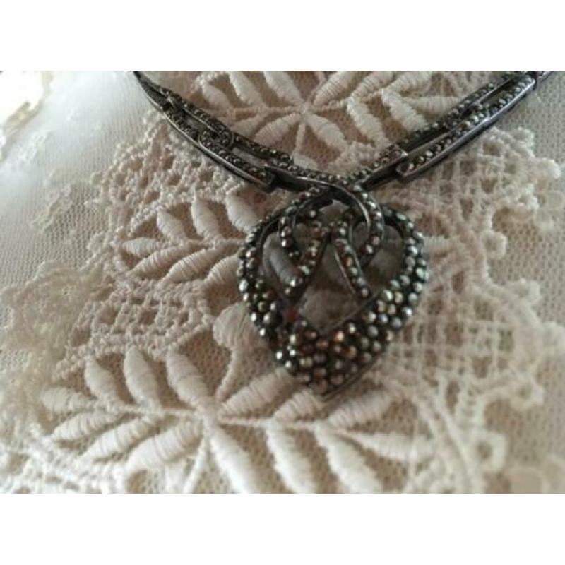 Mooi art nouveau/jugendstil antiek zilver collier+markesiet