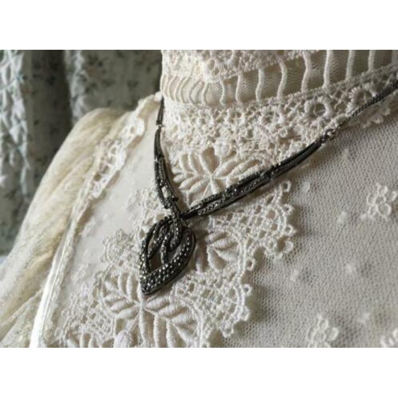 Mooi art nouveau/jugendstil antiek zilver collier+markesiet