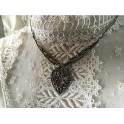 Mooi art nouveau/jugendstil antiek zilver collier+markesiet