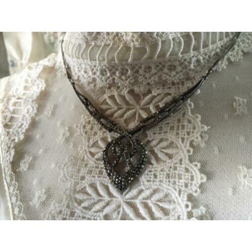 Mooi art nouveau/jugendstil antiek zilver collier+markesiet