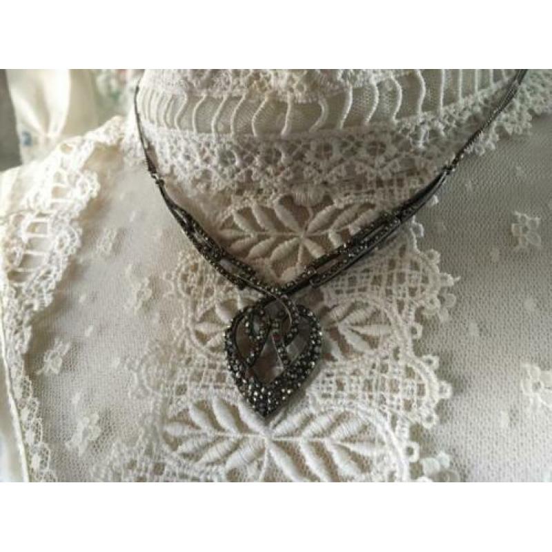 Mooi art nouveau/jugendstil antiek zilver collier+markesiet