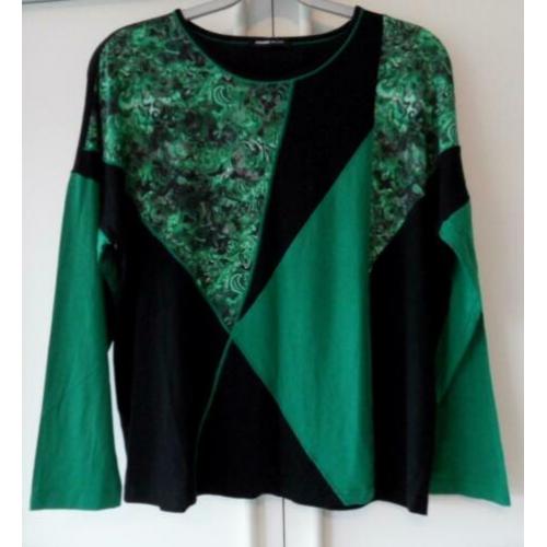 FRANKWALDER mooi ZGAN zwart/groen stretch shirt vlakken 44