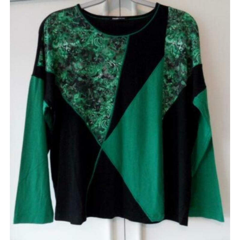 FRANKWALDER mooi ZGAN zwart/groen stretch shirt vlakken 44