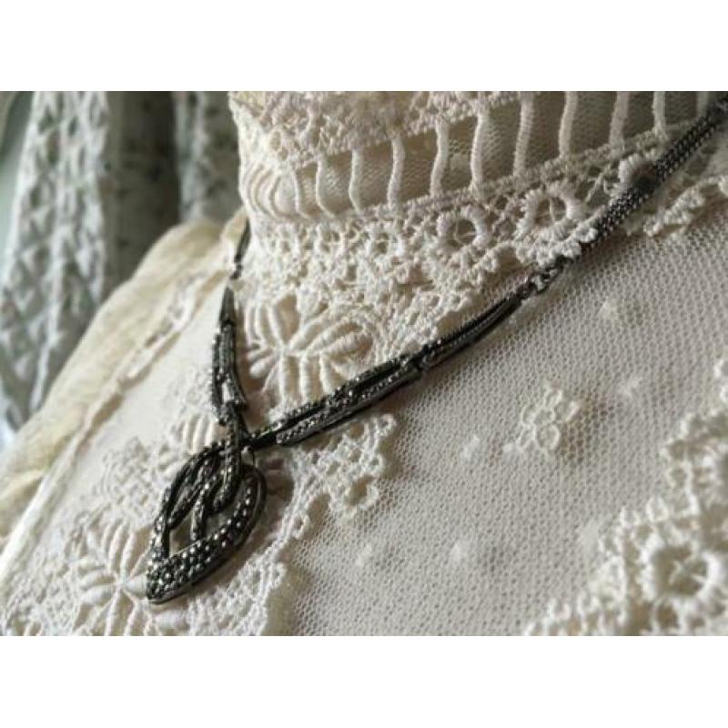 Mooi art nouveau/jugendstil antiek zilver collier+markesiet