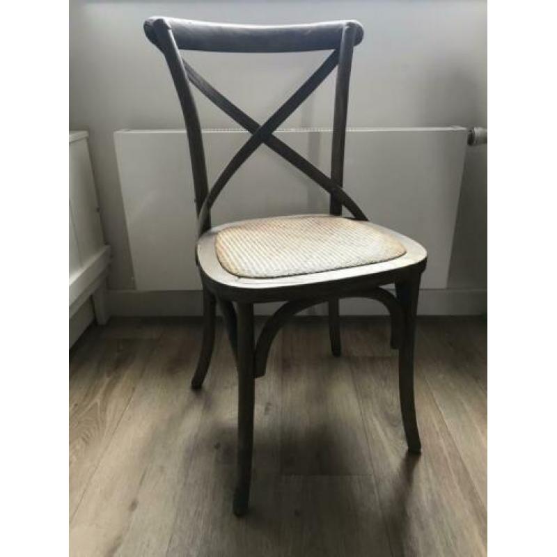 8 Eetkamerstoelen hout met geweven zitting landelijke stijl
