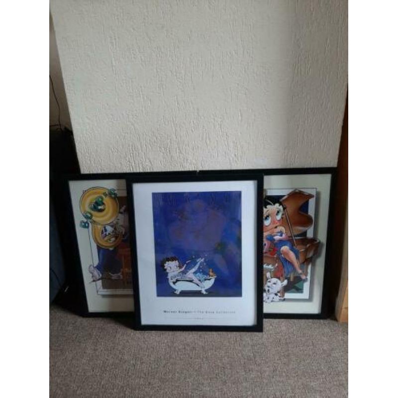 Te koop 3 schilderijen Betty Boop maat 53 cm x43 cm