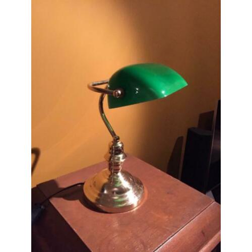 Klassieke tafellamp/notarislamp messing met groen glas