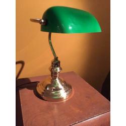 Klassieke tafellamp/notarislamp messing met groen glas