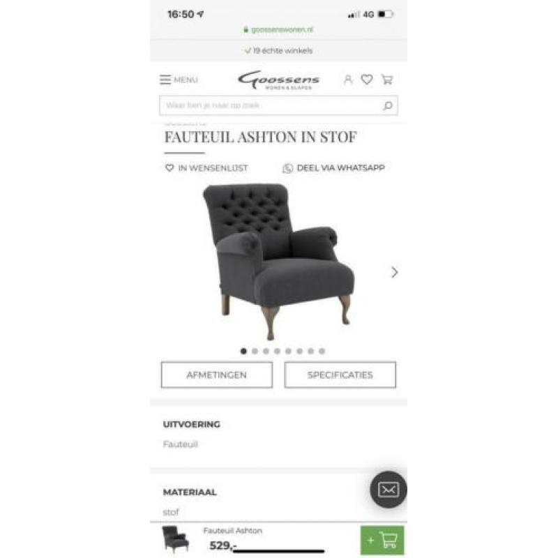 Ashton Fauteuil Goossens stof, grijs ( z.g.a.n!)