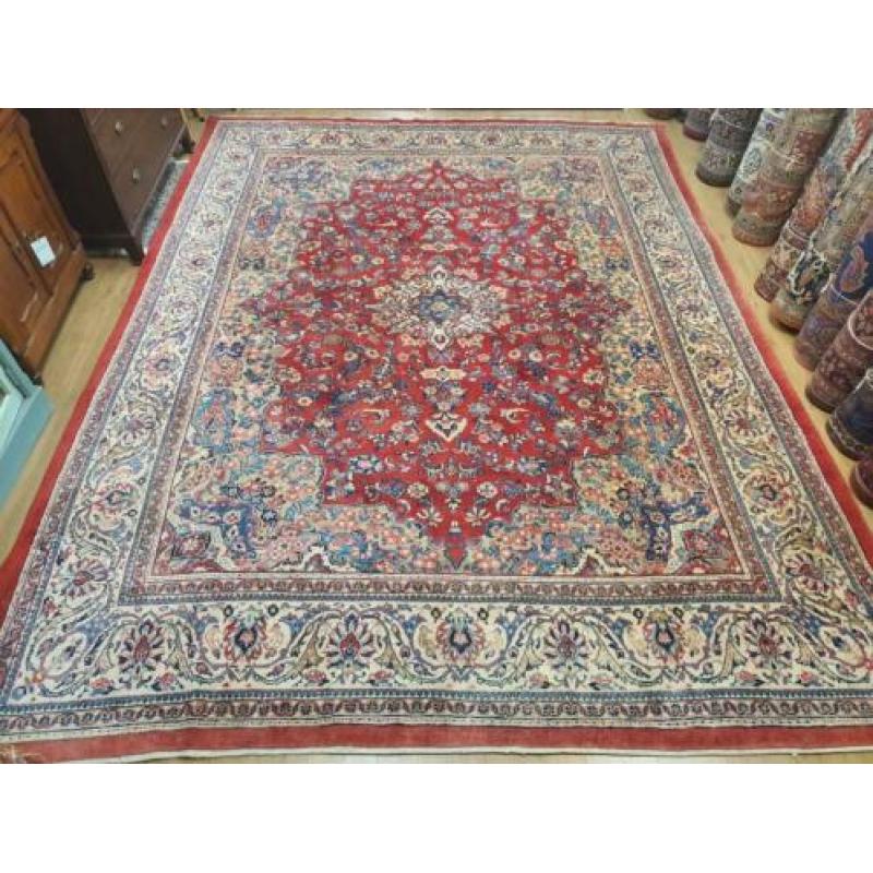 Vintage handgeknoopt perzisch tapijt Sarough 400x300
