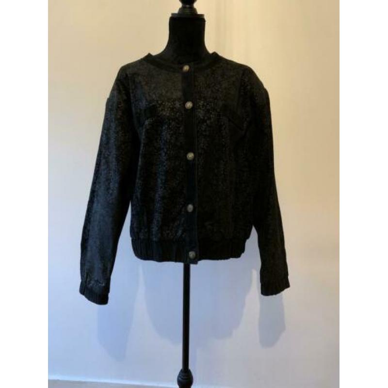 Oversized zwart leren vintage jack met bloemen print SALE