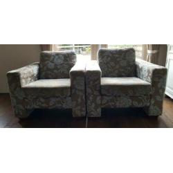 Mooi uitziende stoelen, ice blue/ taupe per stuk te koop