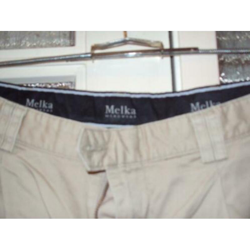Goedkope beige katoenen afritsbroek bandplooi broei MELKA 48
