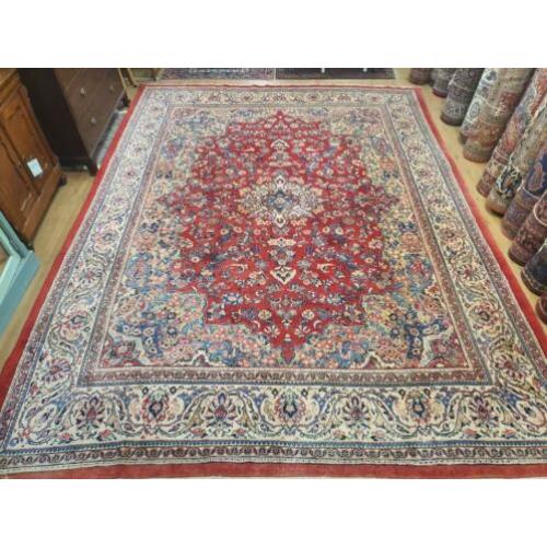 Vintage handgeknoopt perzisch tapijt Sarough 400x300
