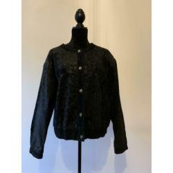 Oversized zwart leren vintage jack met bloemen print SALE