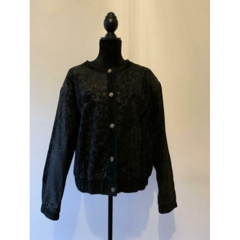 Oversized zwart leren vintage jack met bloemen print SALE