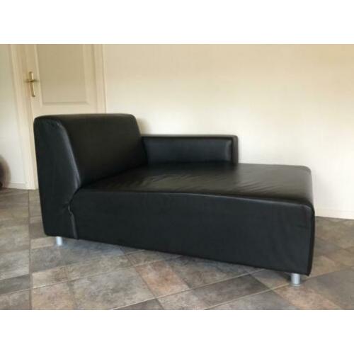 Prachtige zwart leren Chaise Longue (model Gelderland)