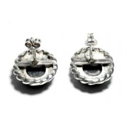 Schitterend Paar Vintage Ovale Onyx & 925 Zilver Oorbellen