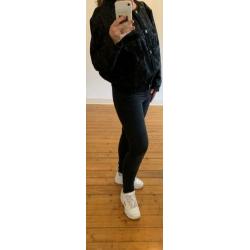 Oversized zwart leren vintage jack met bloemen print SALE