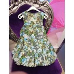 Le Chic cute jurkje grijs groene blauwe bloemen 86 25826