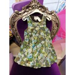 Le Chic cute jurkje grijs groene blauwe bloemen 86 25826