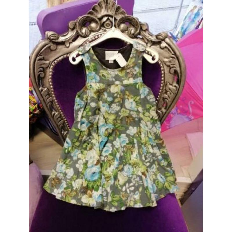 Le Chic cute jurkje grijs groene blauwe bloemen 86 25826