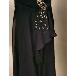 zwart high low met strass stenen strapless dress