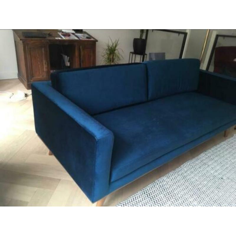 3-Zitbank Sofacompany donker blauw fluweel. Nieuwprijs €1176
